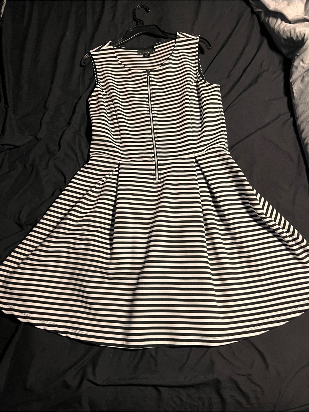attention Black and White Striped Sleeveless Fit-and-Flare Dress